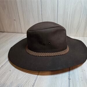 Statesman Down Under Saddle Supply Wide Brim Safari Hat Brown Leather Australia